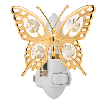 SWAROVSKI CRYSTAL STUDDED 24K GOLD PLATED BUTTERFLY SENSOR NIGHT LIGHT UL LISTED