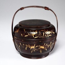Chinese Red Lacquerware Wooden Lidded Food Carrier Storage Box w Handle Antique