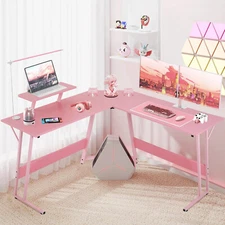 L Shaped Desk Corner Gaming Desk Computer Desk Large Desktop PC Workstation Pink