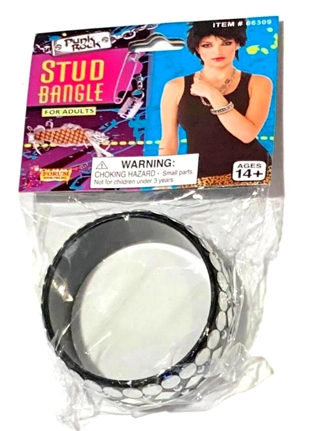 PULSERA BRAZALETE STUD Niñas Negro Plata Plástico Motociclista Heavy Metal Punk Rock Juguete Foto 3 de 4