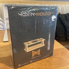 NEW Modern Mixology Cocktail Shaker Set/Bartender Kit Black Wooden Stand W/ Card