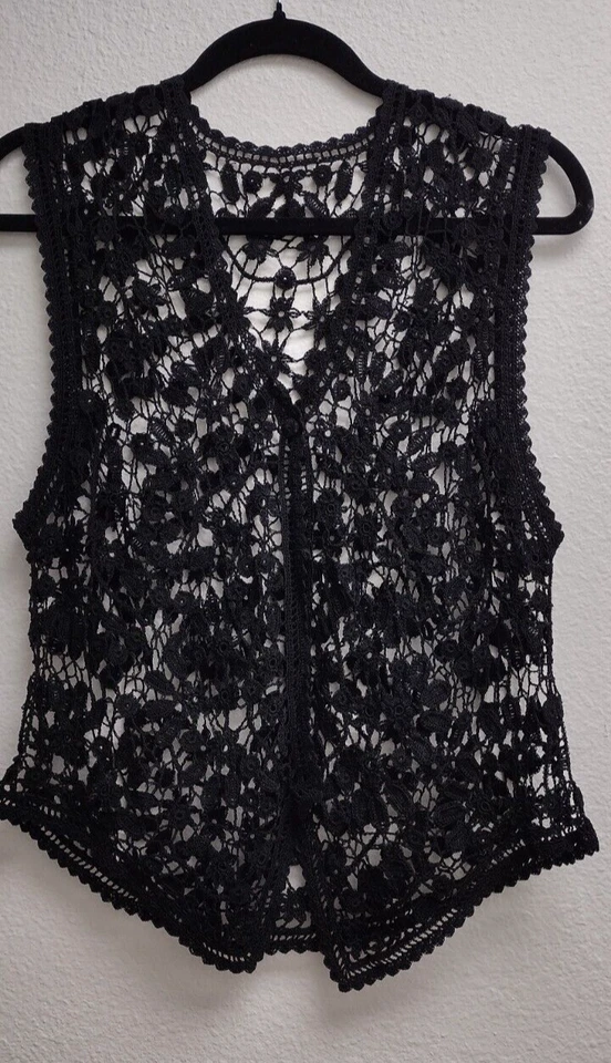 90s Knitted Black Knit Vest Button See Through Design See-through 1990s VINTAGE - Image 3 of 4