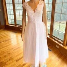 * JJ's House White Lace Tulle Sleeveless Short Bridal Gown Wedding Dress Size 14