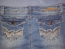 Wallflower Distressed Skinny Stretch Blue Jeans Boot Cut Size 17 Bling Butt