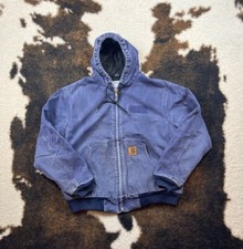 Vintage crazy faded navy blue Carhartt work wear hooded jacket ZZ