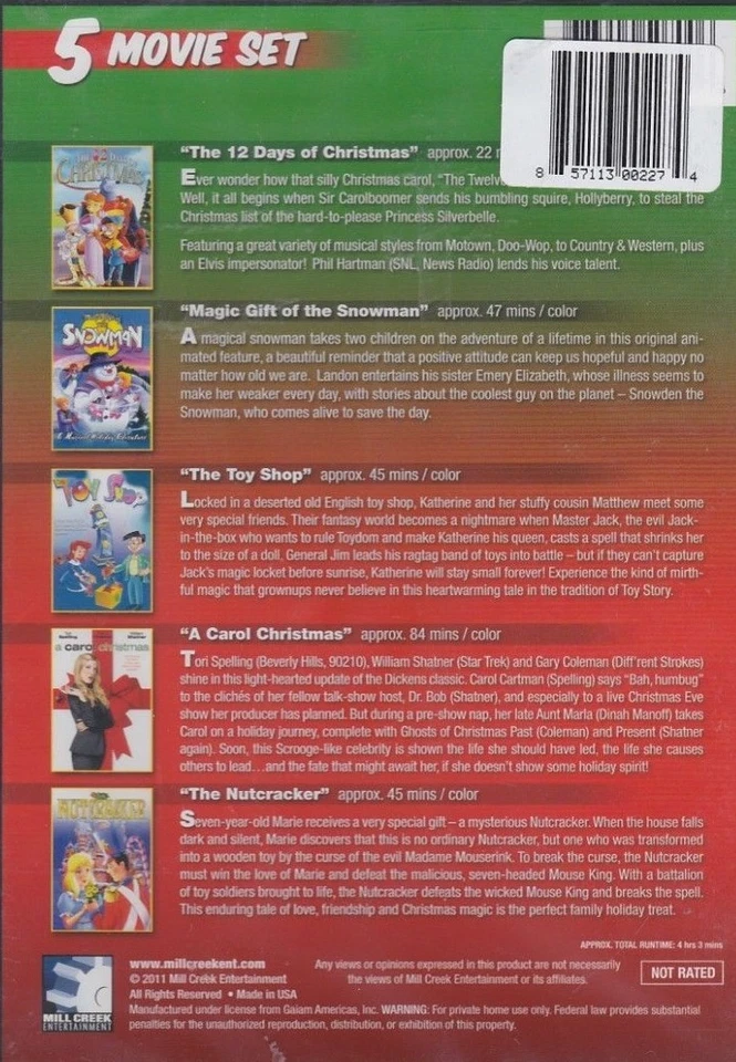 5 Movie Set Kids Holiday Collection Toy Shop Snowman Carol Christmas Nutcracker - Image 2 of 2