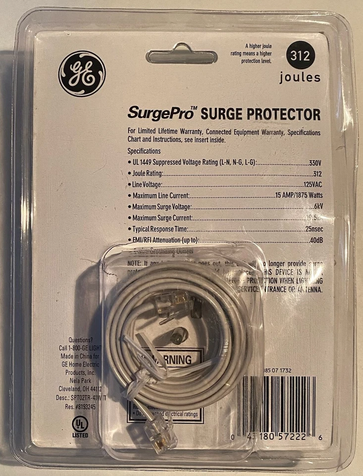 GE ~ SurgePro ~ 312 Joules ~ Surge Protector ~ Brand New ~ Factory Sealed - Image 4 of 4