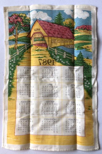 VTG 1987 Cloth Kitchen Calendar Tea Towel Covered Bridge - Picture 5 of 5