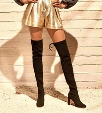 Stuart Weitzman Kirstie 90 Over the Knee OTK Boots Black Suede Sz 7, New