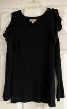 WOMENS COLD SHOULDER KNIT BLACK SWEATER SZ-SM