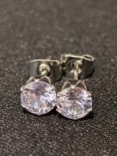 5mm White Cubic Zirconia Pair Of Stud Earrings Stainless Steel