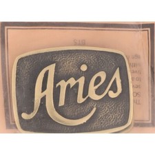 Brass Aries Ram Horoscope Zodiac Star Sign Astrology 70s NOS Vintage Belt Buckle