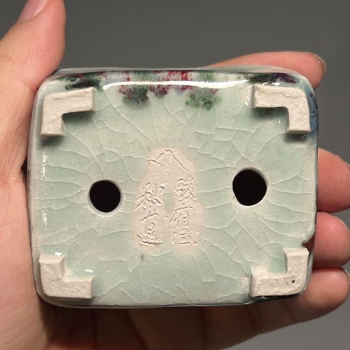 Japanese Bonsai pot AKINAO Rectangular shape W7.7cm H3.2cm  Light blue Glazed - Picture 23 of 24
