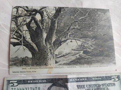 ANTIQUE WEST AFRICA SENEGAL DAKAR COIN LANSE BERNARD CANOES POSTCARD 1926 BM11