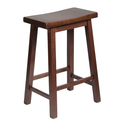 PJ Wood Classic Saddle Seat 24 Inch Kitchen Bar Counter Stool, Walnut (4 Pack) - Picture 2 of 10
