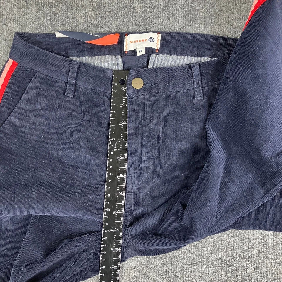 Pantalones Sundry Mujer Talla 28 Azul Marino Pana Rojo Rayas Detalle Lateral Informales Cónicos Foto 4 de 4