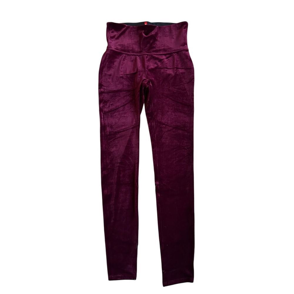 Spanx Velvet Leggings for Women High Waisted Tummy Control Burgundy Velour Size L