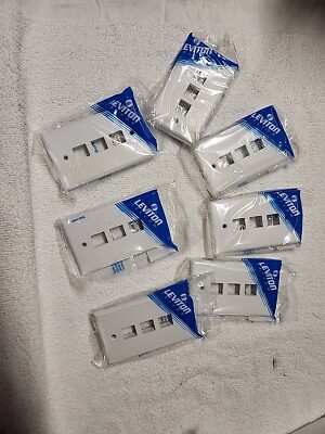 (7) leviton Telecom 3 Port data flush wall plate ethernet cat5 rj45 cat6 white