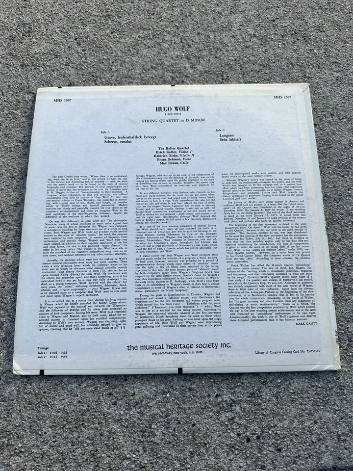 Hugo Wolf: String Quartet in D Minor (1860-1903) Vinyl - Image 2 of 3