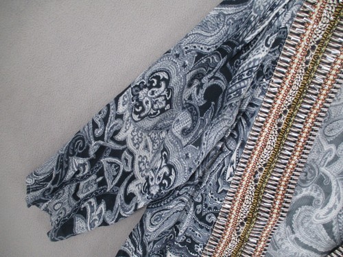 Inoa Cardigan Womens One Size Blue Beige Paisley Silk Embellished Longline Open - Picture 6 of 23