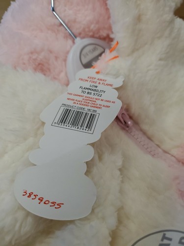 ONEZEE Kids Girls Hooded Sleepsuit White/Pink Fleece Jumpsuit Rabbit Sz.3-4 year - Picture 4 of 4