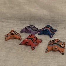 Hand Carved And Hand Painted Five 1 Inch Wooden Mexican Turtle Family