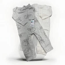 BNWT Carters Set Of 2 Footless Rompers 9 Months Cream and Light Gray Elephants