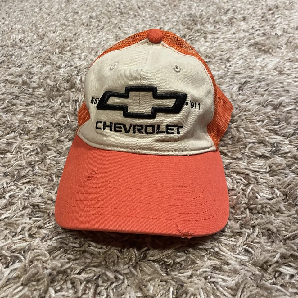 Sombrero de camionero de malla Chevrolet trasero a presión naranja tostado logotipo bordado GM Foto 2 de 4