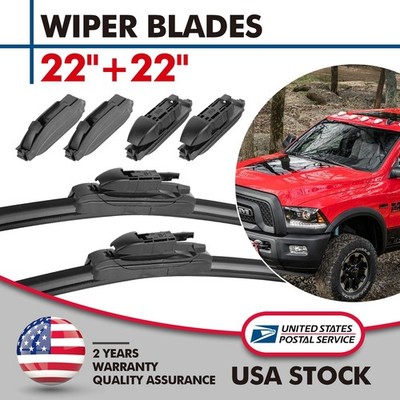 2PCS 22''&22'' Front Bracketless Windshield Wiper Blades J-Hook/Top Lock/Pinch Tab
