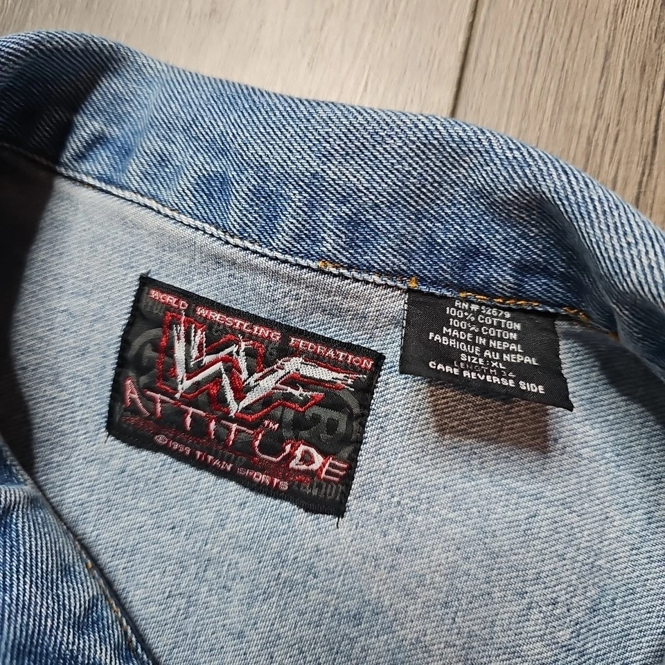 Vintage Stone Cold Steve Austin Denim Vest WWF Attitude XL  90's Wrestling - Image 3 of 4