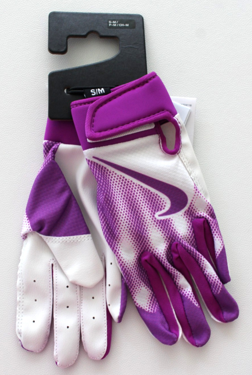 Nike Alpha Tee Ball Batting Gloves S/M White/Vivid Purple
