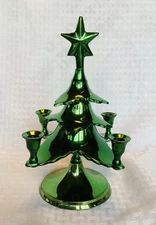 YANKEE CANDLE 9" Green Metallic Metal Christmas Tree Mini Tapered Candle Holder