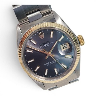 Rolex Date 34mm Two Tone Slate Grey Green Dial Oyster Watch 1505 Circa 1972