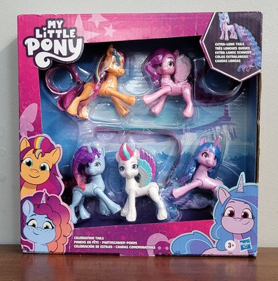 Hasbro My Little Pony Celebration Tails Multi-Pack, 5 Ponies Extra-Long Tails