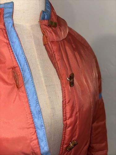 Vintage 70s Toggle Button Hooded Winter Insulated Quilted Belted Puffer Coat M - Picture 4 of 17