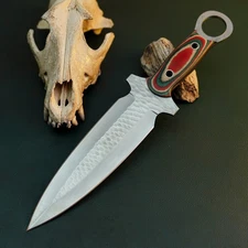 Gift-Ready 12.4" Damascus / Steel Knife Full Tang Hunt it Hunt + Leather Sheath