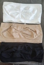Women  s 3-Pack Strapless Bandeau Bras Black White Tan Padded Stretch Fit Size L