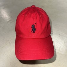 Polo Ralph Lauren Red Hat One Size Cotton Blue Logo Horse Chino Leather Ball Cap