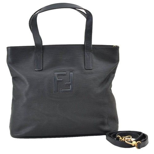 Authentic FENDI 2Way Shoulder Hand Bag Leather Purse Black AD213