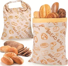 2 Pack Linen Bread Packaging Bag, Reusable Food Storage Bag for Freezer 