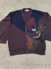 ICEBERG Knit Cardigan Batman Design Virgin Wool Gilmar Rare Used Japan Men's