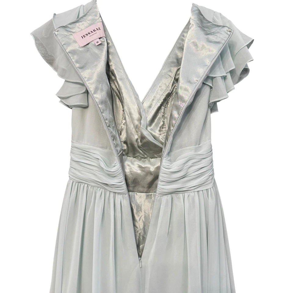 Vestido formal acanalado manga volantes M verde menta colección Jessakae Foto 3 de 4