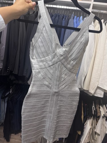 Herve Leger Dress Bodycon Silver New With Tags Medium
