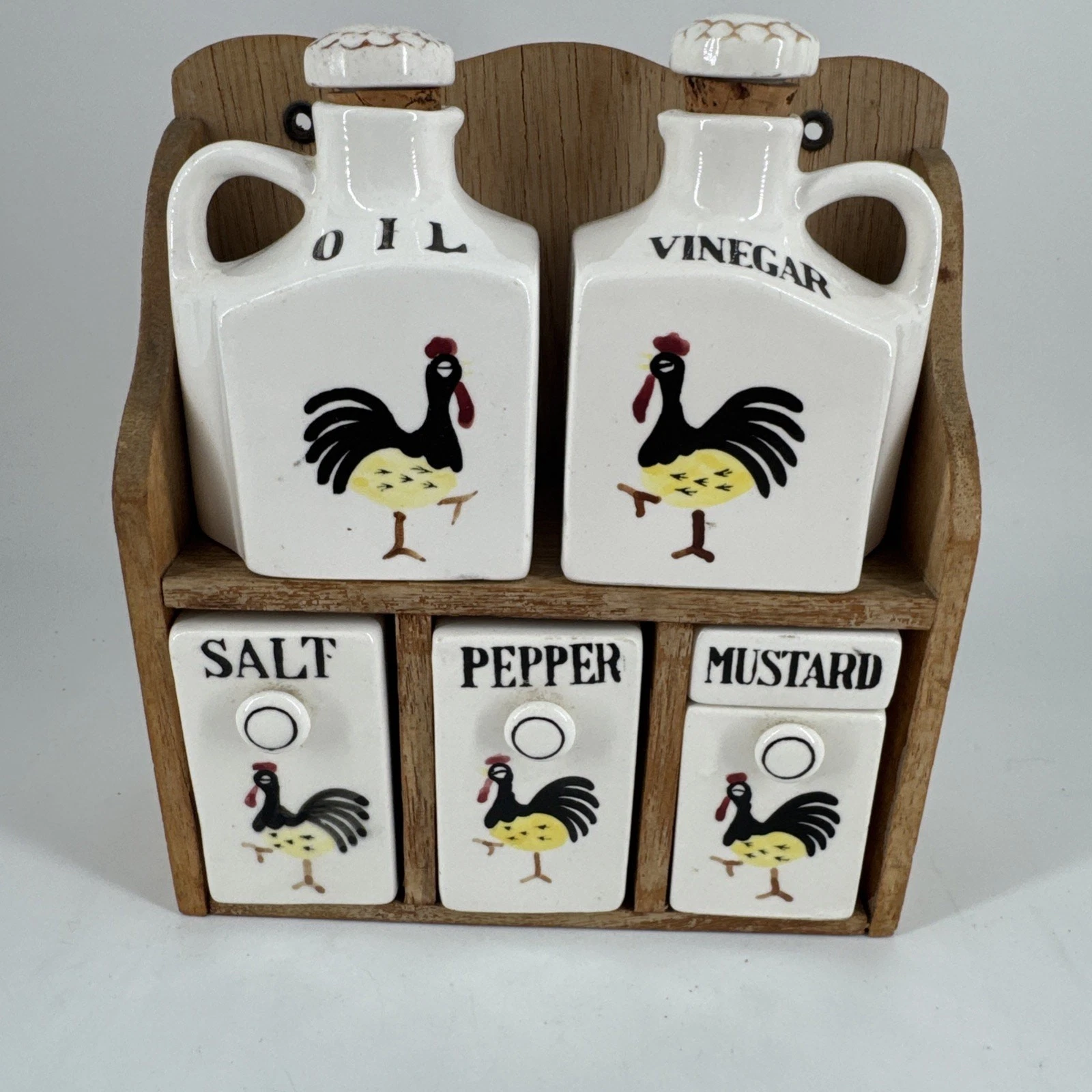 Condiments Set Oil Vinegar Salt Pepper Shaker Mustard Jar Made In Japan Vintage