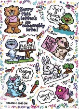 Vintage 1990 3M Sticker Sheet HR-608 Cute Animals Pen Pals Write Messages