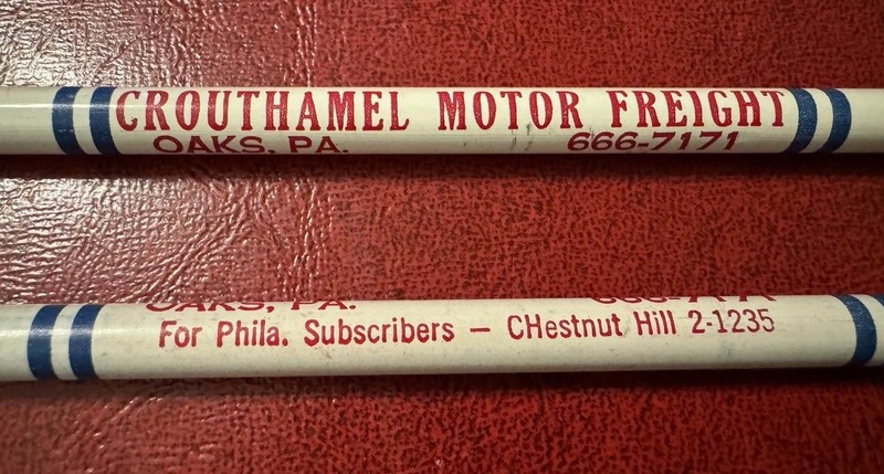 Vintage Crouthamel Motor Freight Advertising Pencils (2) Oaks PA UNUSED