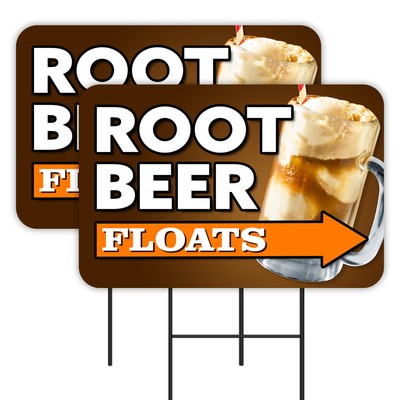 Root Beer Floats 2 Pack Double-Sided Yard Signs 16'' x 24'' with Metal Stakes (Mad