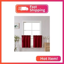 Chyhomenyc Christmas Red Curtains 24 Inch Length, Faux Linen Textured Small Cafe