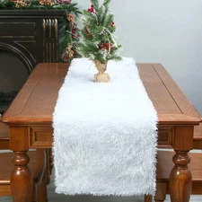 Faux Fur Table Runner 15x70 Inch,White Table Decoration for Xmas