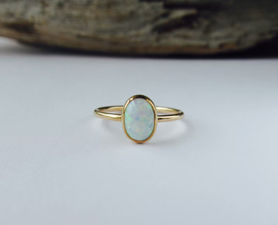Opal Ring, Gold Alloy Metal,  Anniversary Birthday Gift For Her, Women's Rings